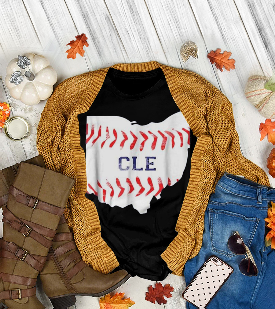 Cleveland Ohio Distressed CLE Baseball Stitch T-Shirt