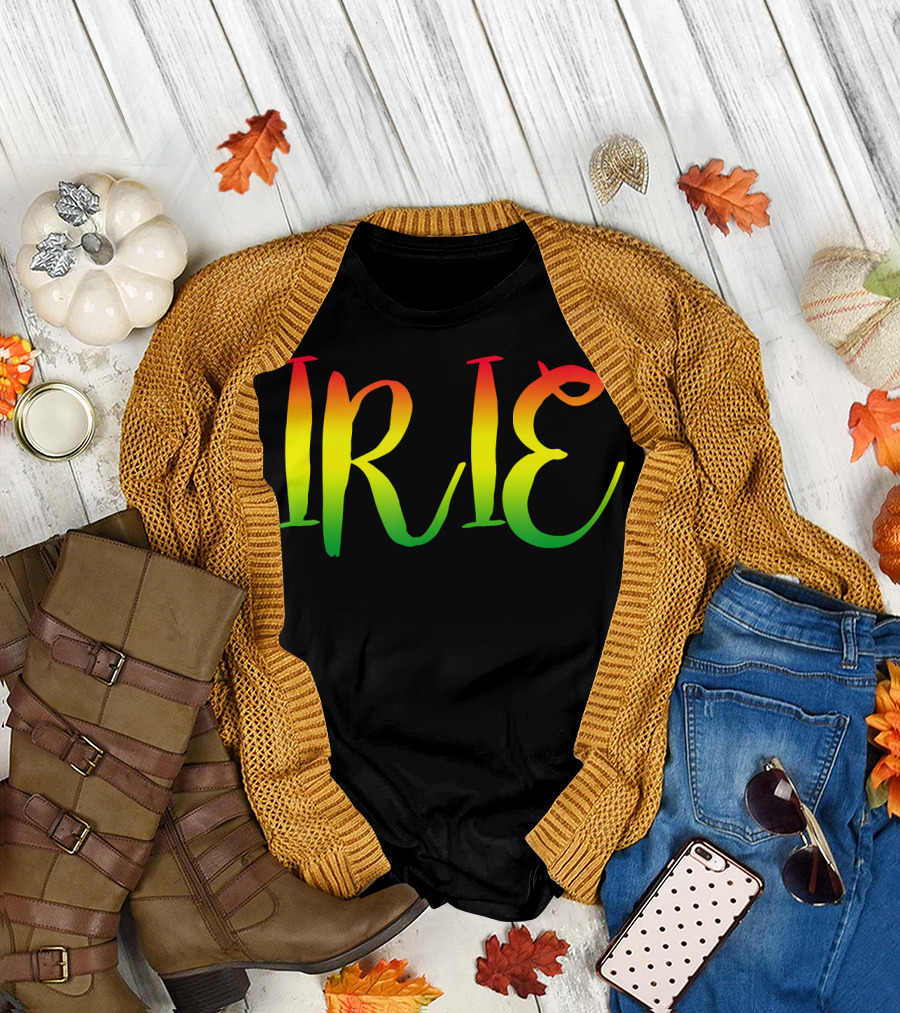 Irie Good Vibes Only Rasta Reggae Roots Clo Jamaican Colors Gradient Text T-Shirt