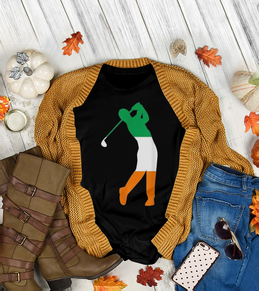 Irish Golf Swing Silhouette with Ireland Flag Colors T-Shirt