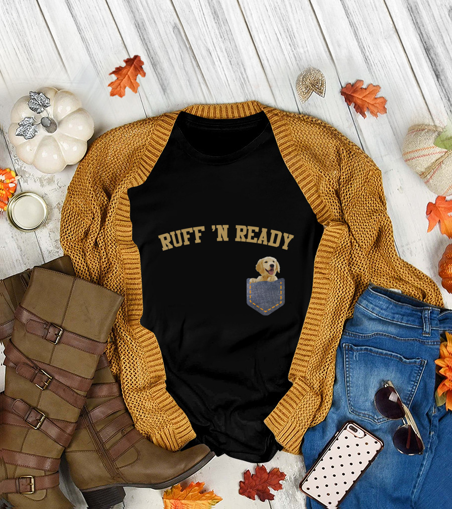 Ruff 'N Ready Golden Labrador in Denim Style Pocket T-Shirt