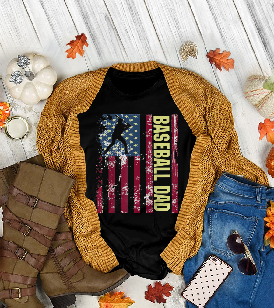 Vintage American Flag Baseball Dad Patriotic T-Shirt