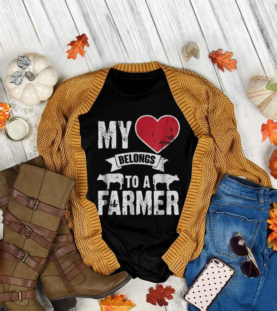 My Heart Belongs To A Farmer With Cow Graphics T-Shirt