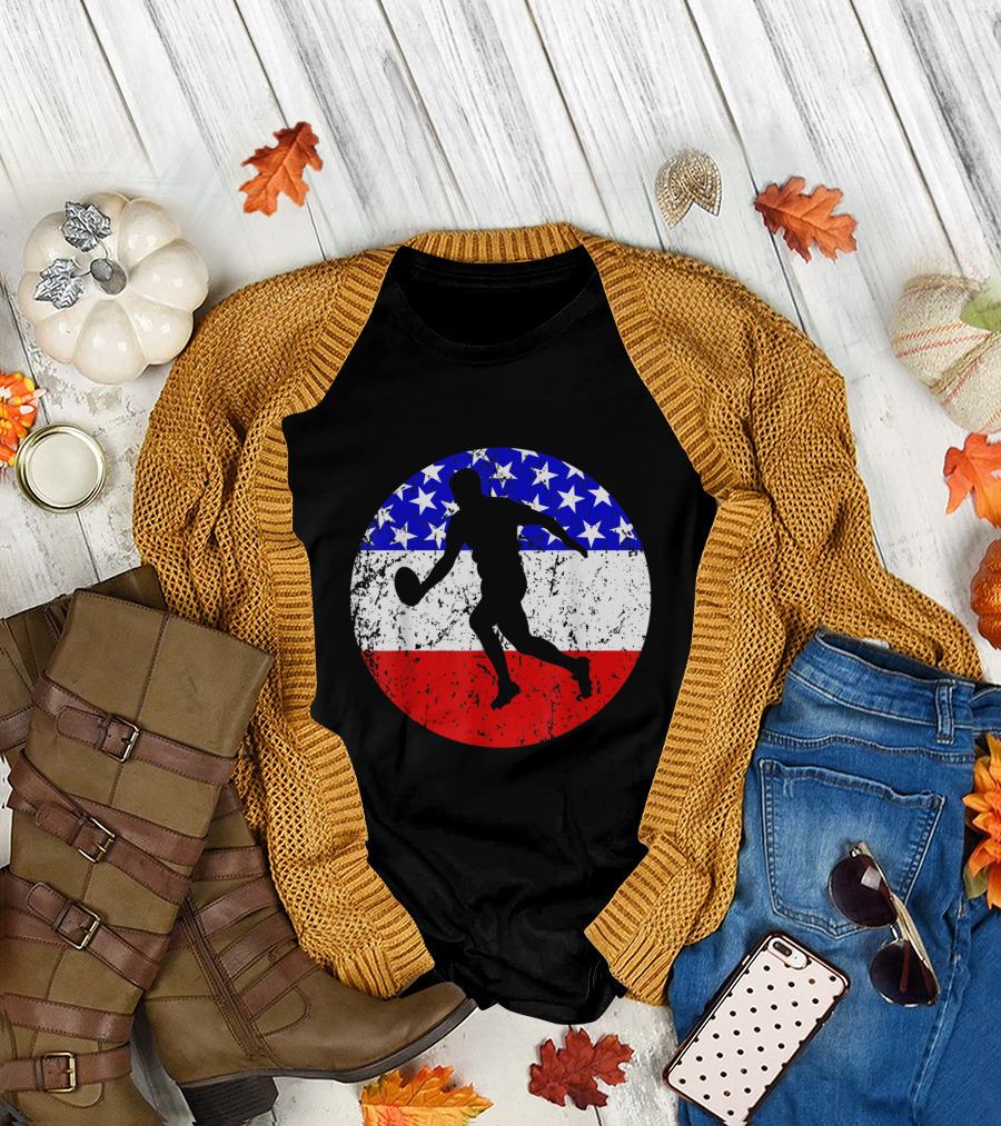 Rugby Player American Flag Silhouette Style Sports Americ T-Shirt