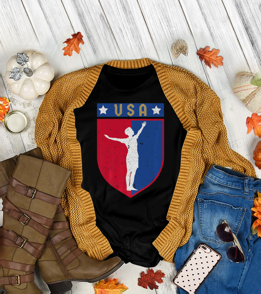 Distressed USA Red White and Blue Soccer Crest with Stars and Player T-Shirt