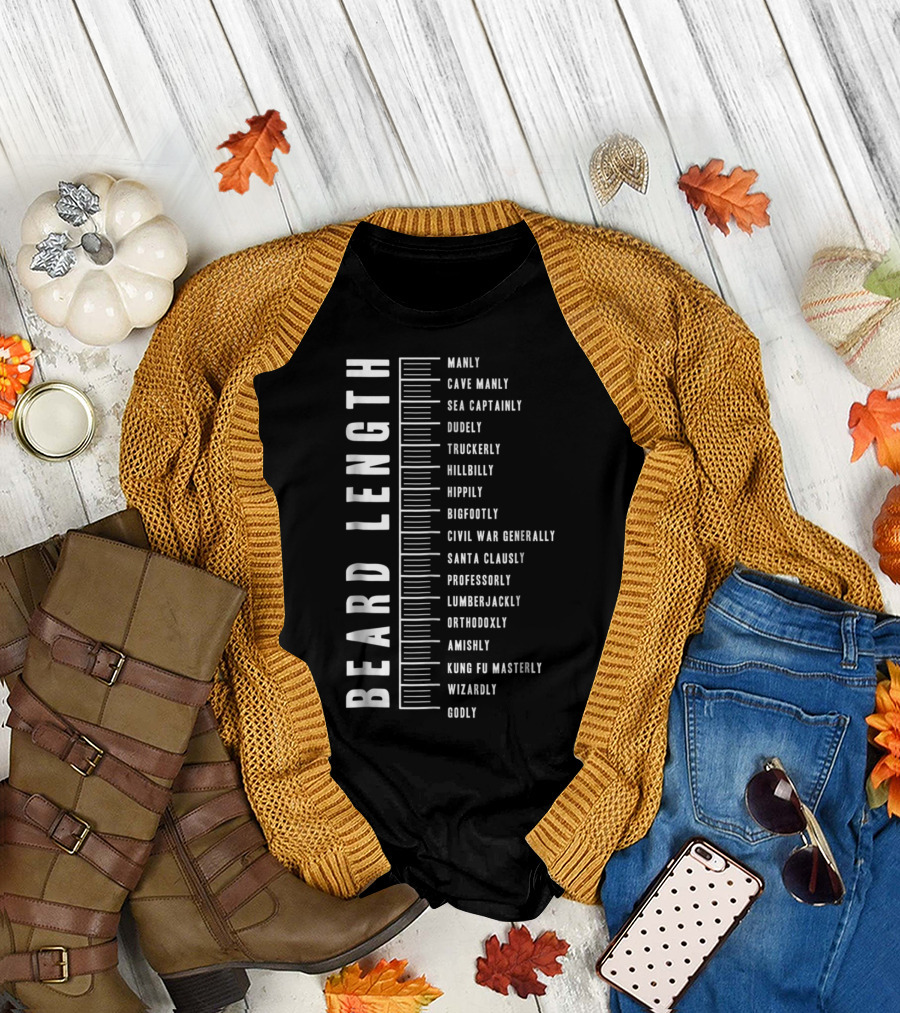 Beard Length Ruler Manly Cave Santa Wizardly Godly Truckerlly Measure T-Shirt