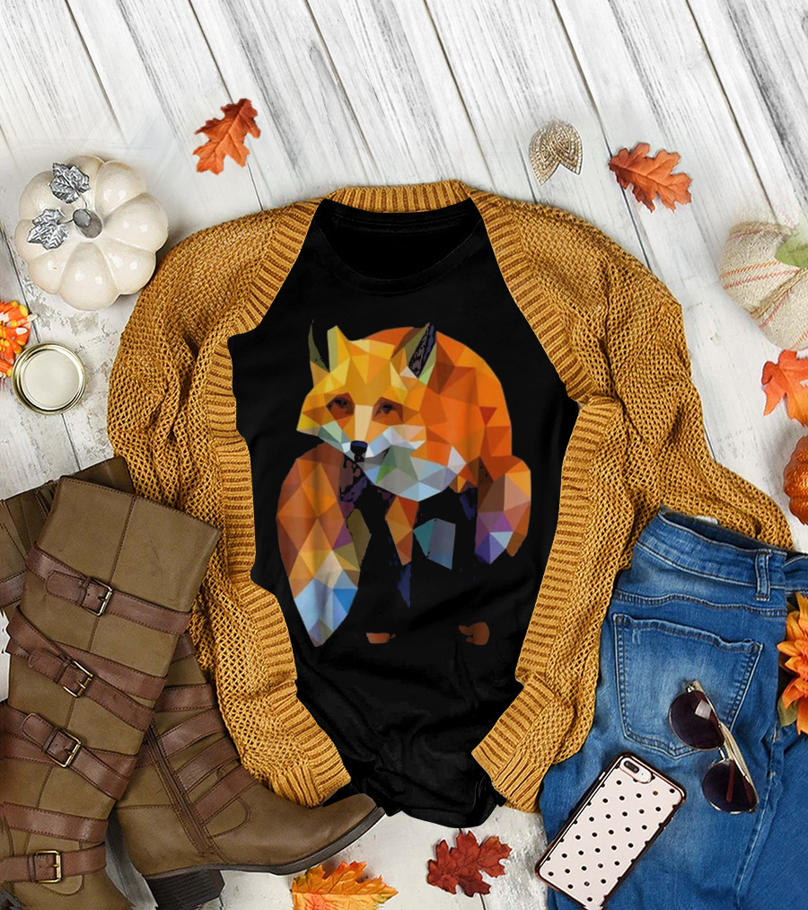 Geometric Polygonal Fox Artwork Wildlife Nature Cool T-Shirt