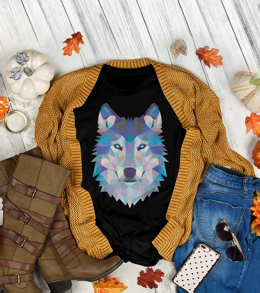 Geometric Wolf Polygonal Blue and Purple T-Shirt