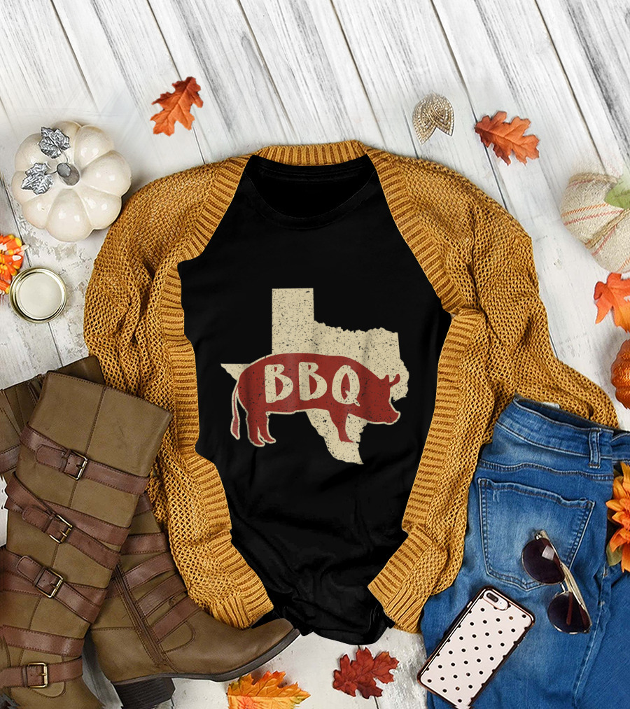 Texas BBQ Pig with State Outline Barbecue Chef Me T-Shirt