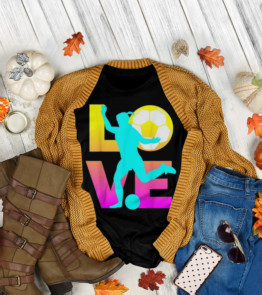 LOVE Soccer Ball Silhouette with Vibrant Gradient Lettering T-Shirt