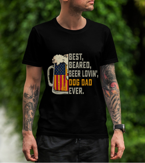 Best Bearded Beer Lovin Dog Dad Ever American Flag Beer Mug T-Shirt