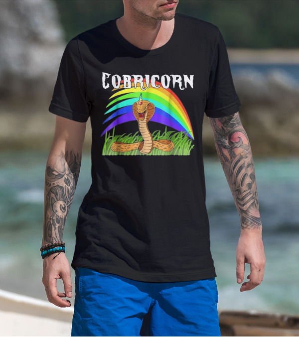 COBRICORN Cobra Snake Unicorn With Rainbow And Grass T-Shirt