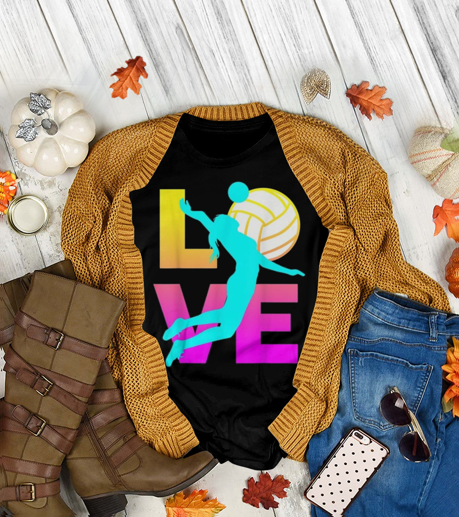 LOVE Volleyball Teen Girls Silhouette with Gradient Colors T-Shirt
