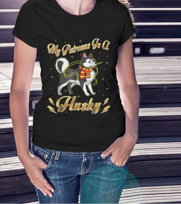 My Patronus Is A Husky Dog In Wizard Scarf With Magic Wand T-Shirt