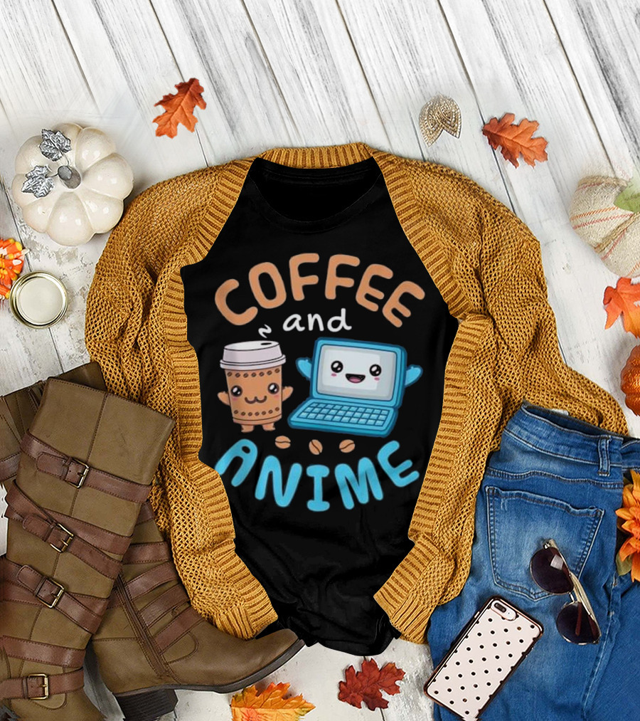 Coffee and Anime Kawaii Laptop Coffee Beans T-Shirt