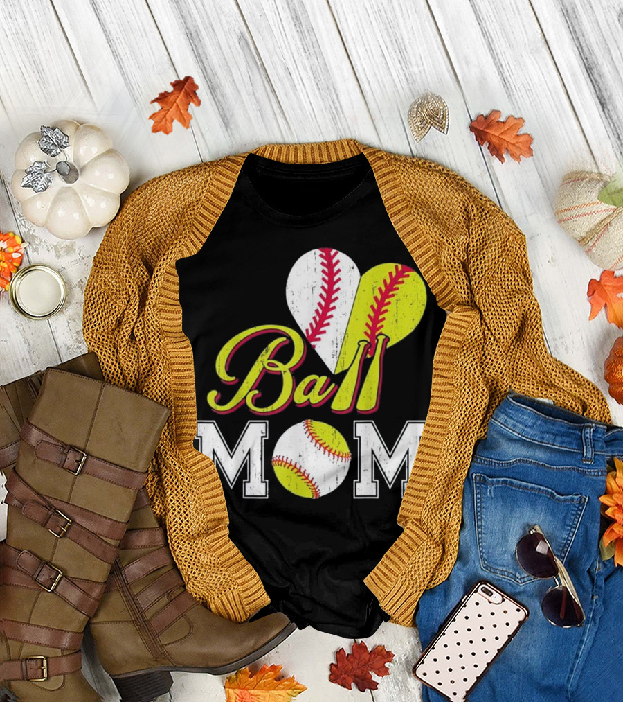 Ball Mom Heart Baseball Softball T-Shirt