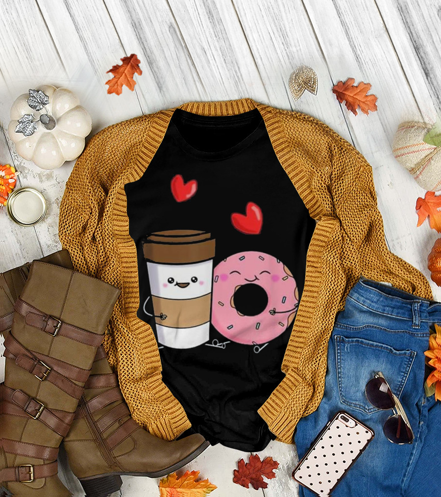 Coffee And Donuts Cute Kawaii Happy Friends T-Shirt