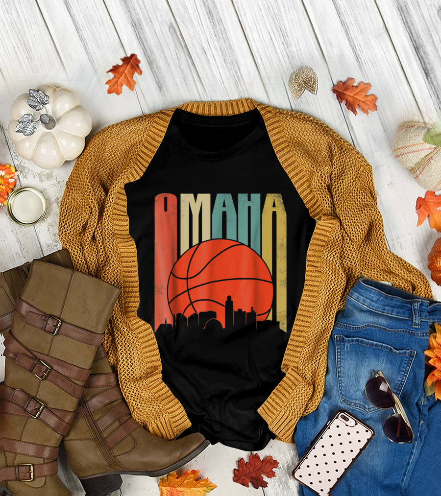 Omaha Nebraska Vintage Basketball Skyline T-Shirt