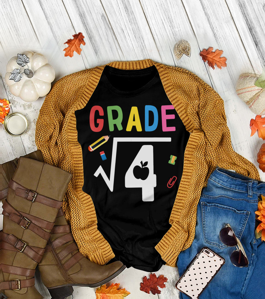 GRADE Square Root 4 with School Supplies T-Shirt