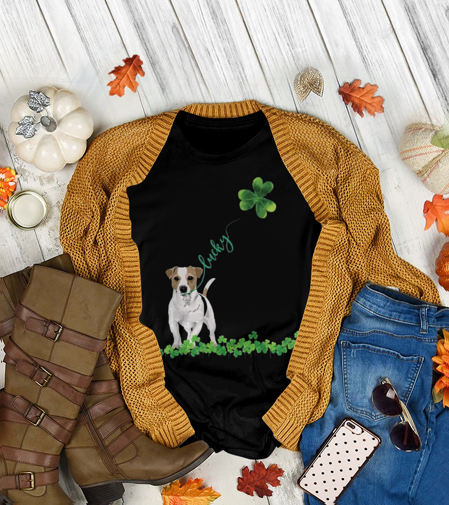 Lucky Jack Russell Shamrock St Patrick Day T-Shirt