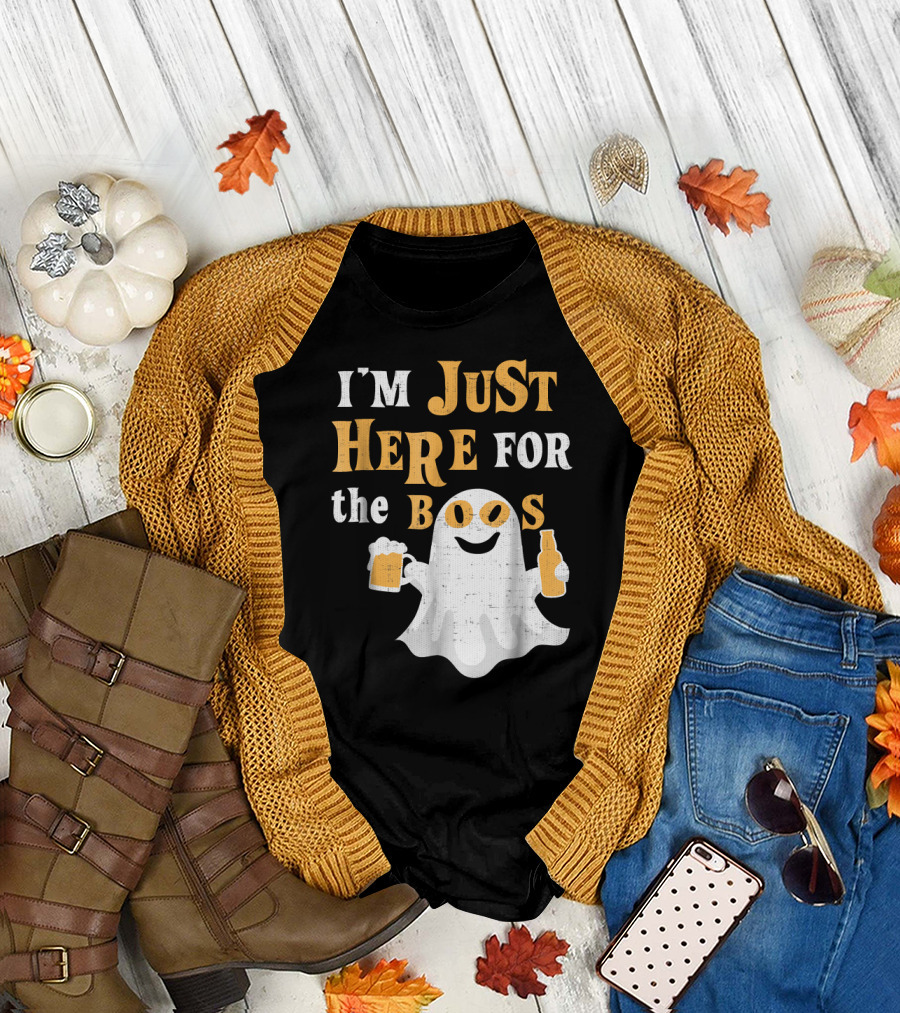 I'm Just Here For the Boos Ghost with Beer Bottles T-Shirt