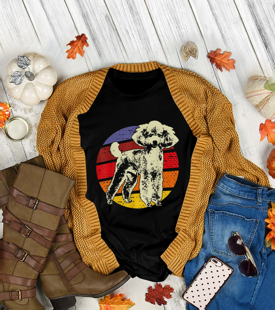 Vintage Poodle Dad Retro Rainbow Stripes T-Shirt