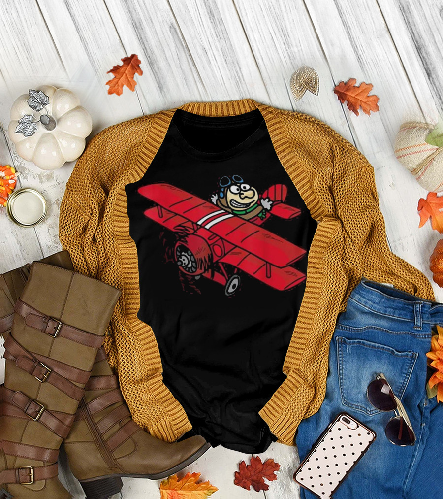 Red Baron Biplane Pilot Cartoon Air Adventure T-Shirt