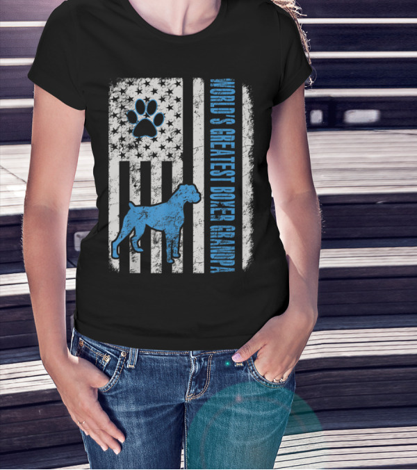 World's Greatest Boxer Grandpa American Flag And Dog Paw T-Shirt