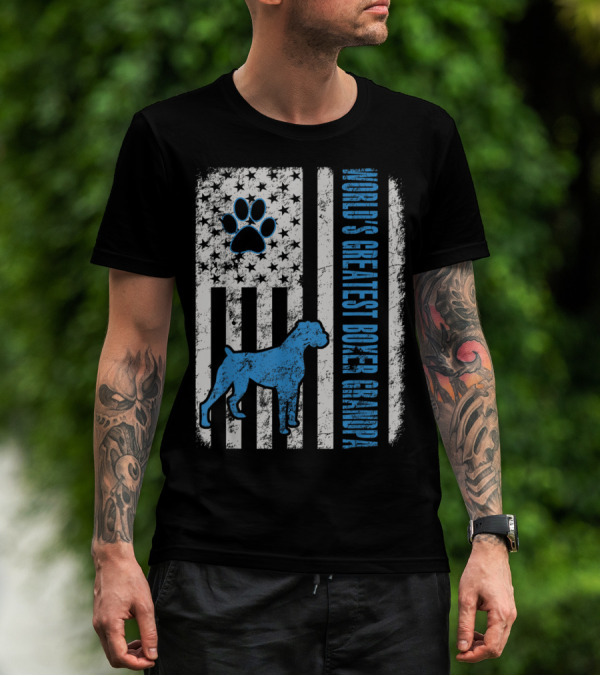 World's Greatest Boxer Grandpa American Flag And Dog Paw T-Shirt