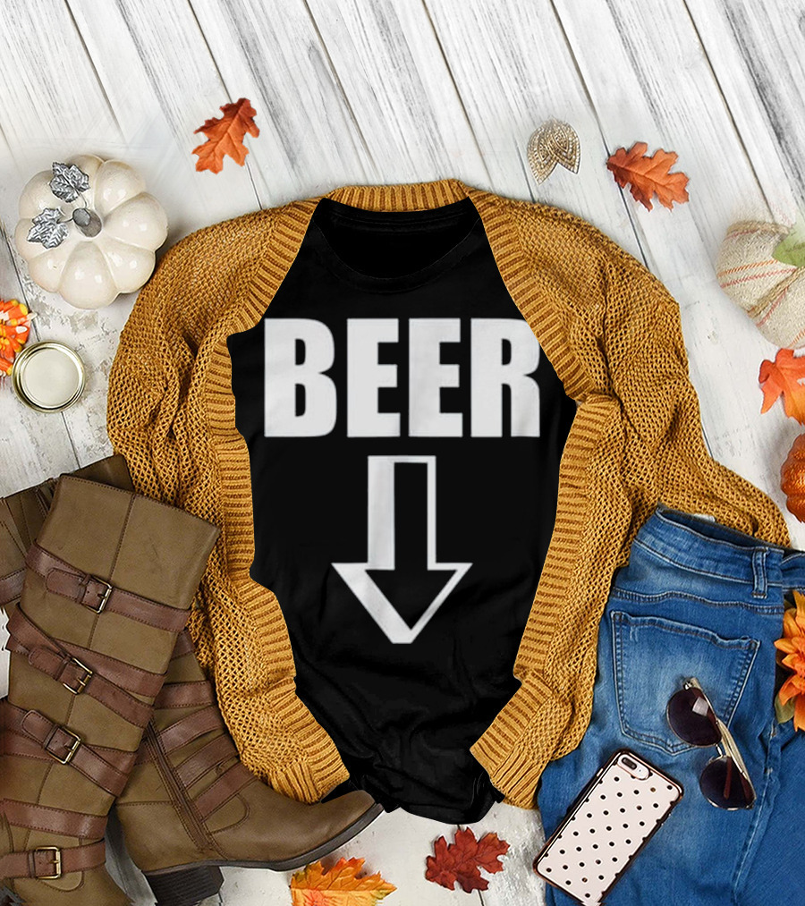 Beer Belly Spoof Pregnancy Parody with Arrow Down T-Shirt