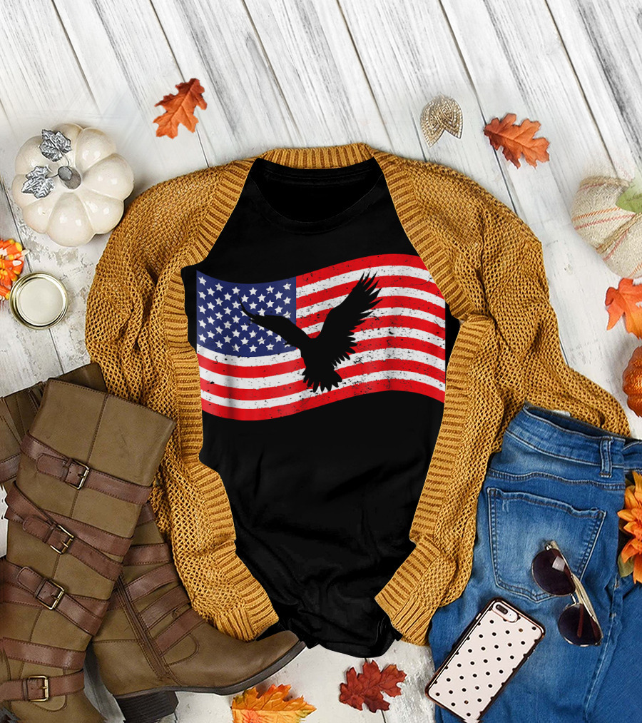4th July American Flag with Eagle T-Shirt