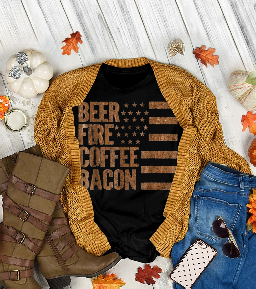 BEER FIRE COFFEE BACON USA FLAG T-Shirt