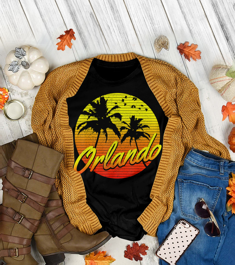 Orlando Vintage Palm Trees Summer Beach Sunset T-Shirt