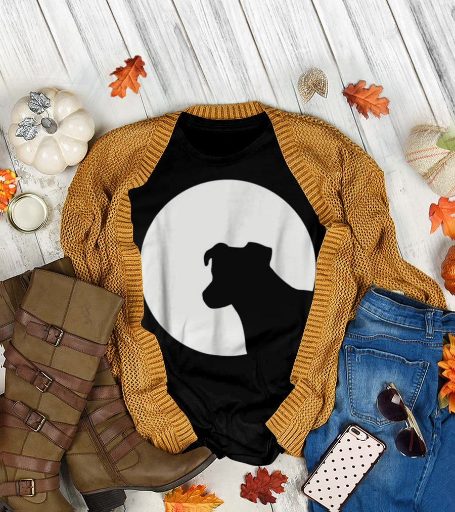 Jack Russell Silhouette Against Full Moon T-Shirt