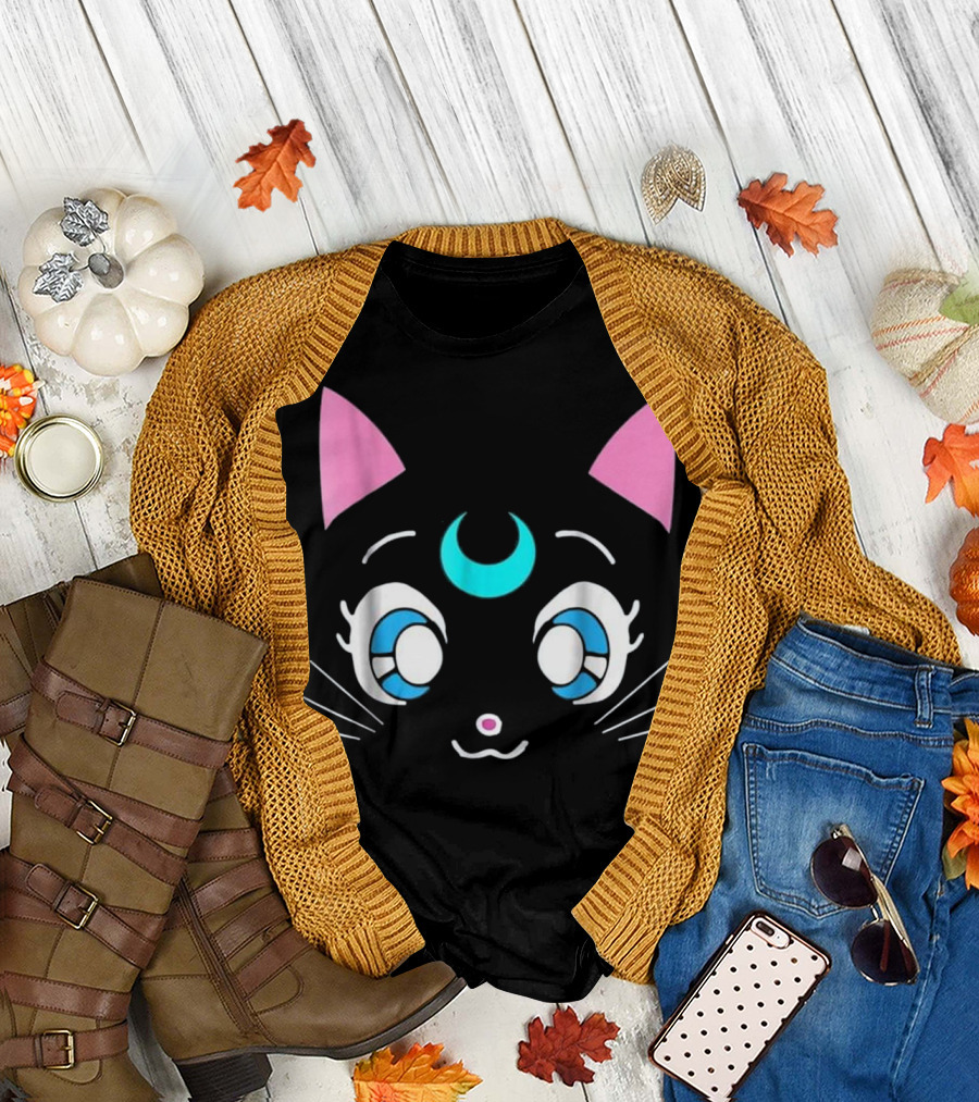 Magical Sailor Moon Cat with Crescent Anime Eyes T-Shirt