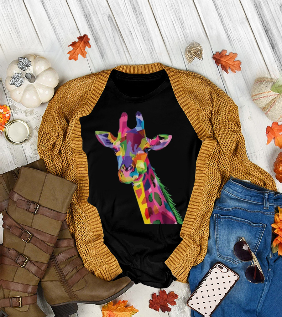 Colorful Pop Mammal Giraffe Fauna T-Shirt