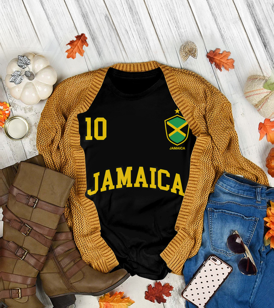 Jamaica 10 Soccer Team Sports Emblem with Shield Crest T-Shirt