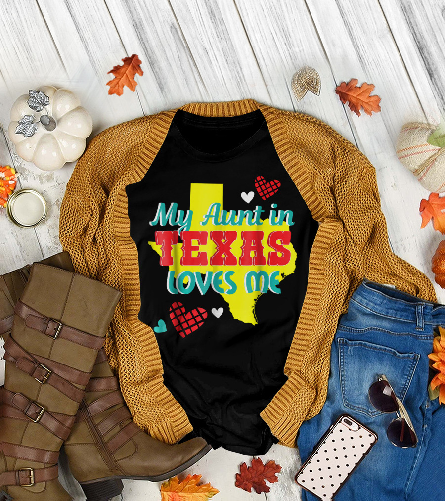 My Aunt in Texas Loves Me Niece Nephew Hearts Map T-Shirt