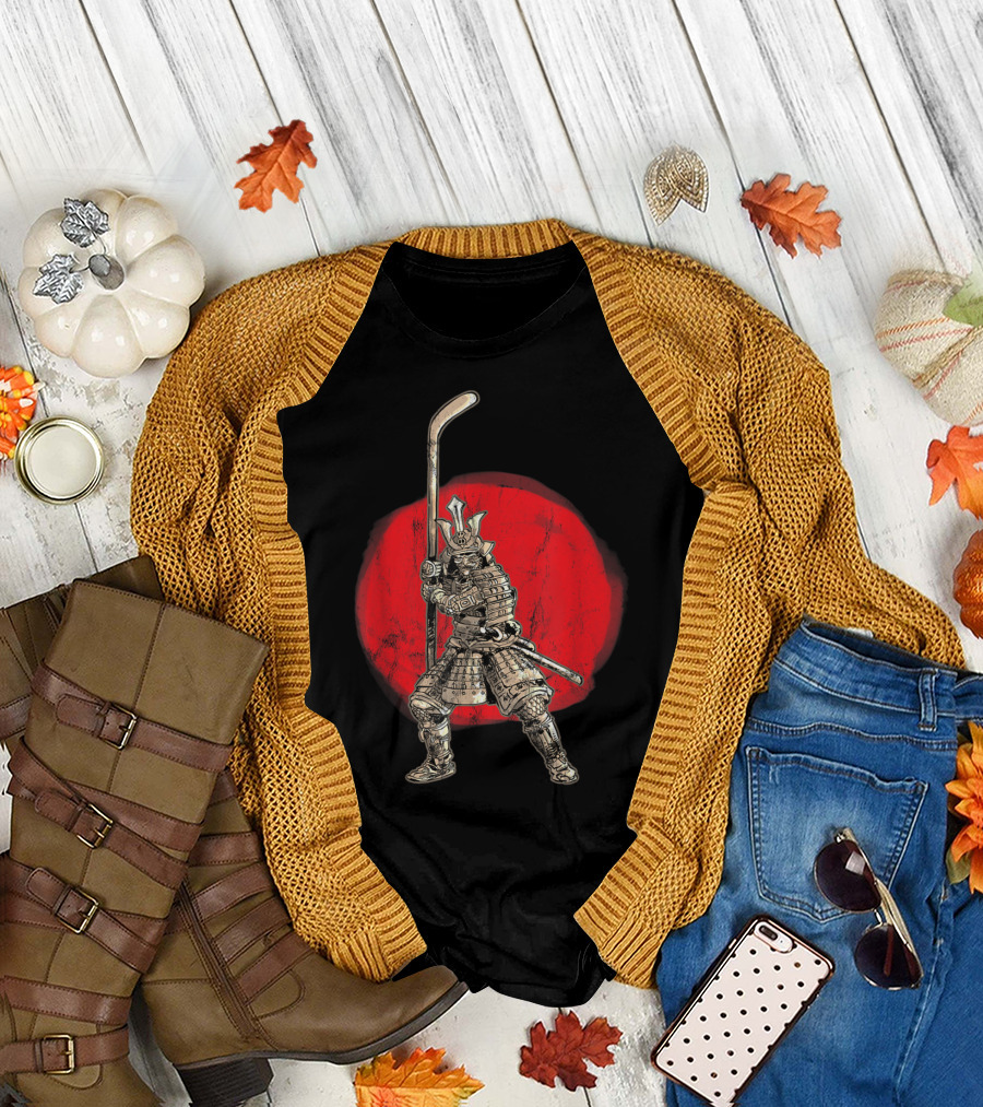 Samurai Warrior Hockey Goalie Strikers Katana Red Sun T-Shirt
