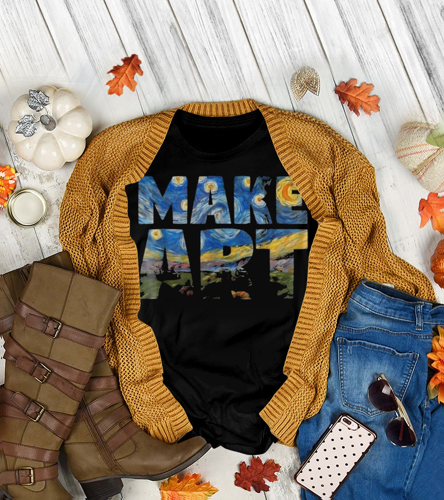 MAKE ART Funny Artist Painting Starry Night Inspired T-Shirt