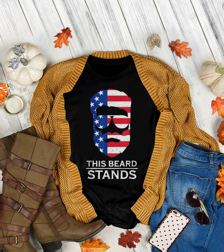 4th of July Patriotic Beard with American Flag T-Shirt