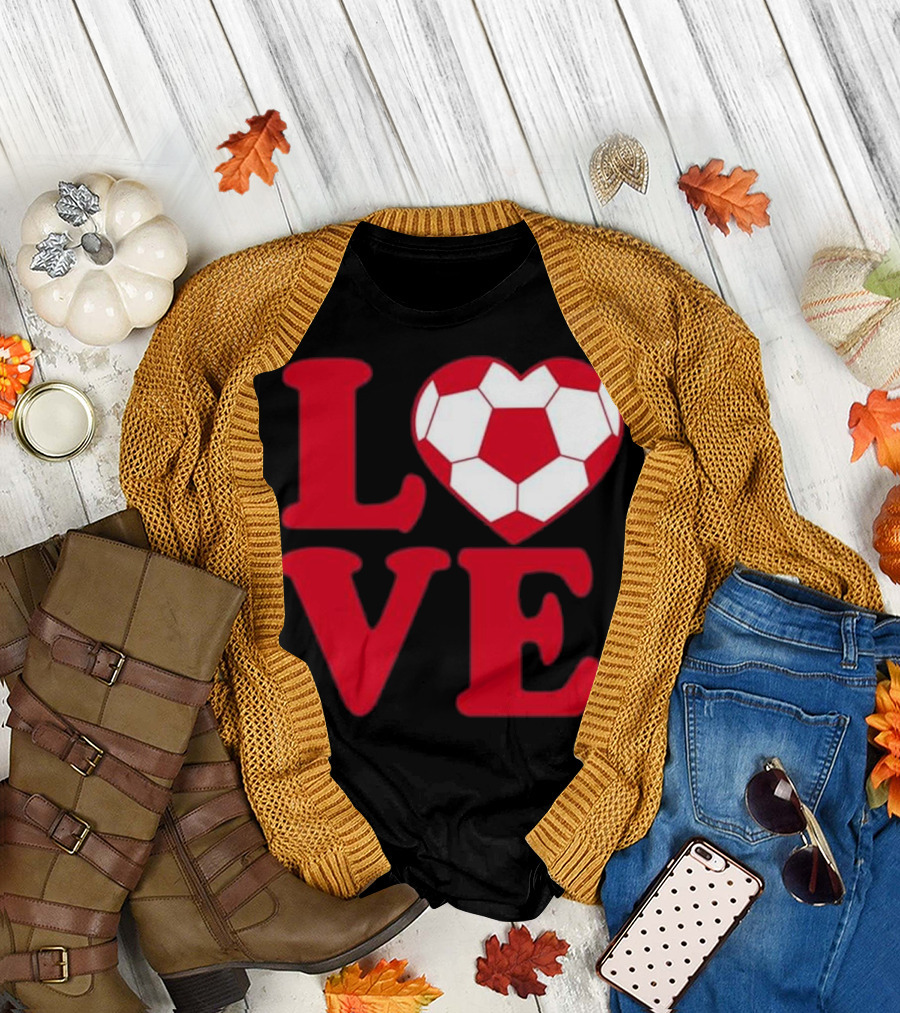 Girls Cool Love Soccer Heart Ball T-Shirt