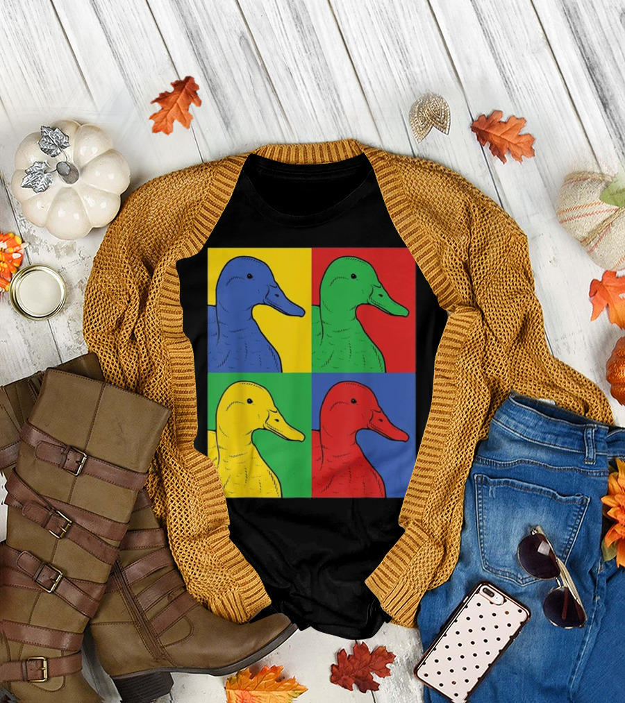 Mallard Duck Pop Art in Warhol Style Quad Colors T-Shirt