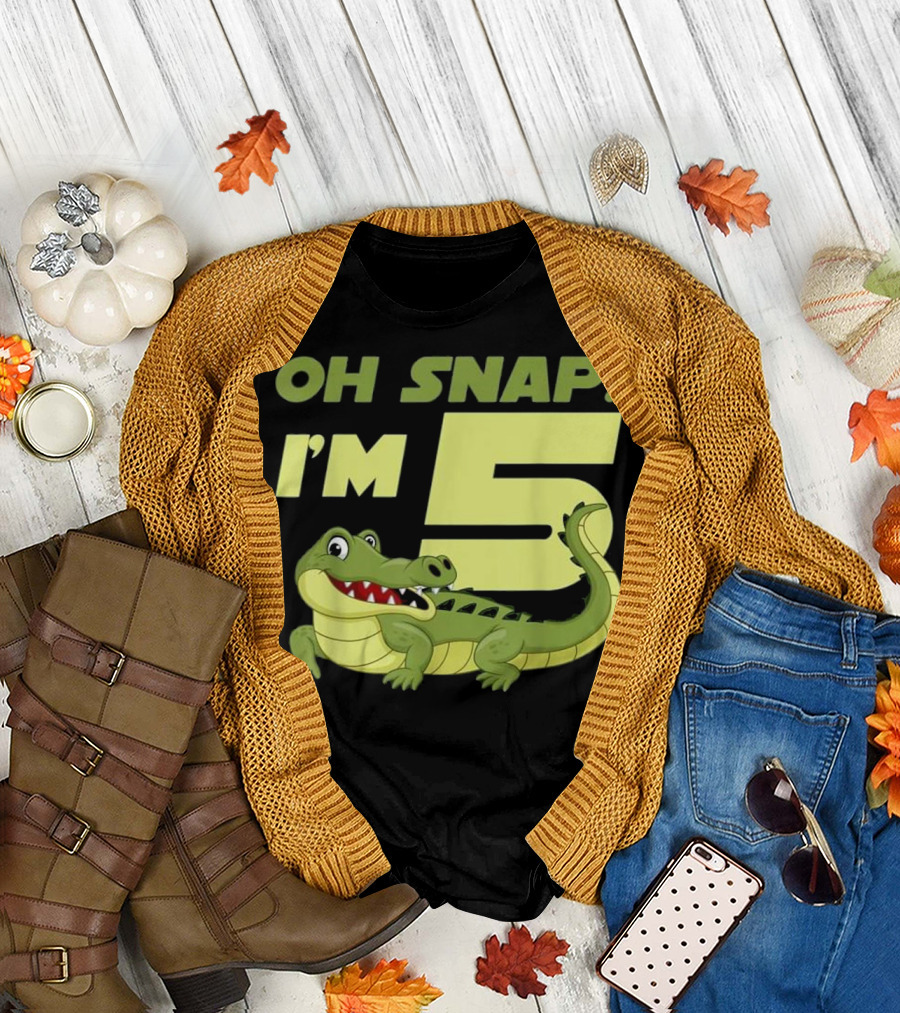 OH SNAP I'M 5 Alligator Birthday Crocodile T-Shirt