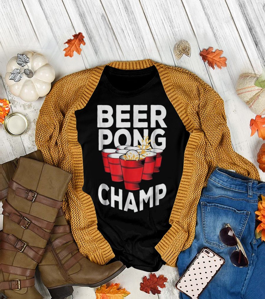 Beer Pong Champ Funny Tournament Beer Cups Splash T-Shirt