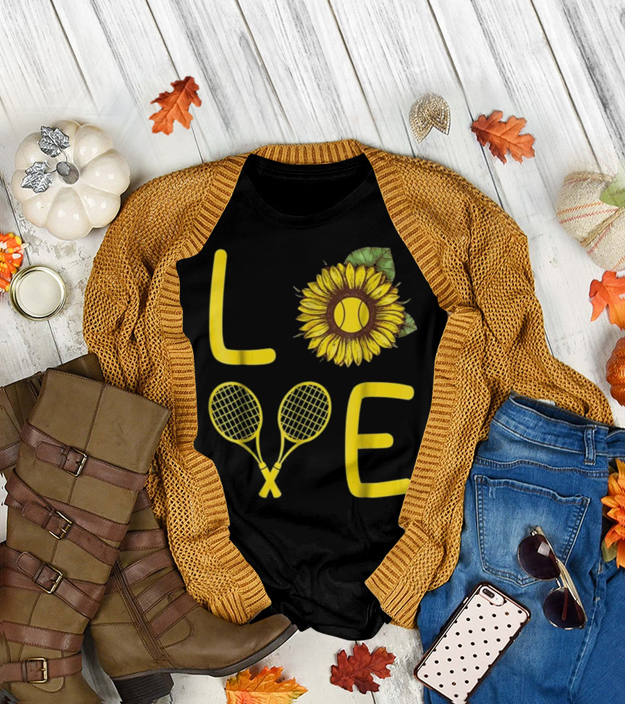 LOVE Sunflower Tennis Rackets Girls T-Shirt