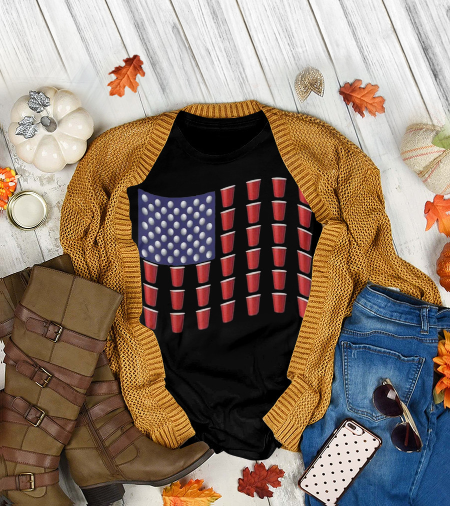 American Flag Beer Pong Red Solo Cups T-Shirt