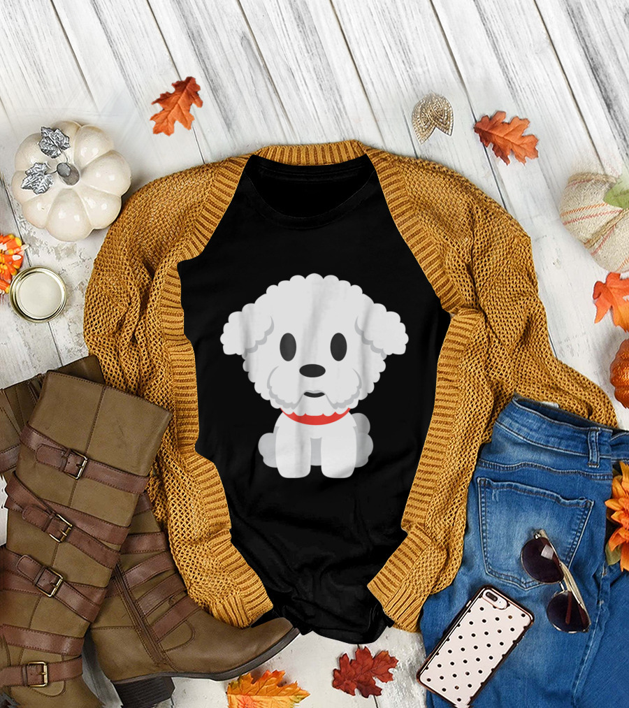 Cute Bichon Frise Puppy with Red Collar T-Shirt
