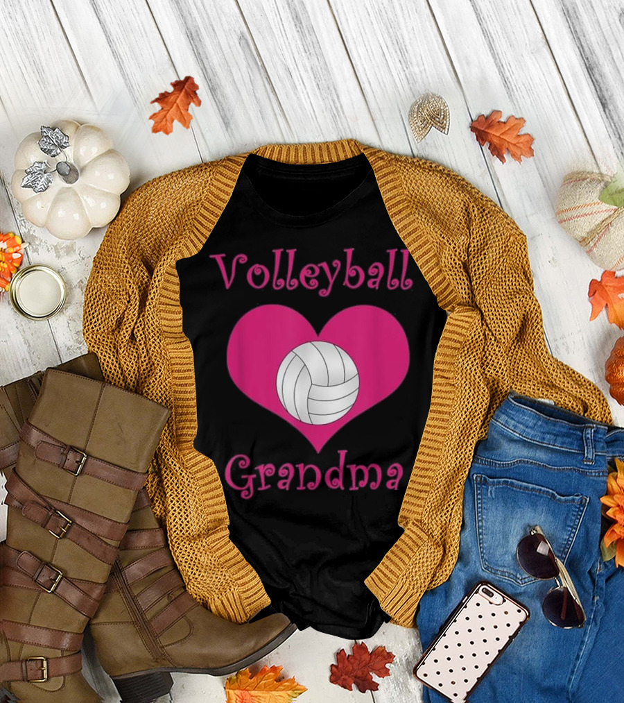 Volleyball Grandma Pink Heart T-Shirt