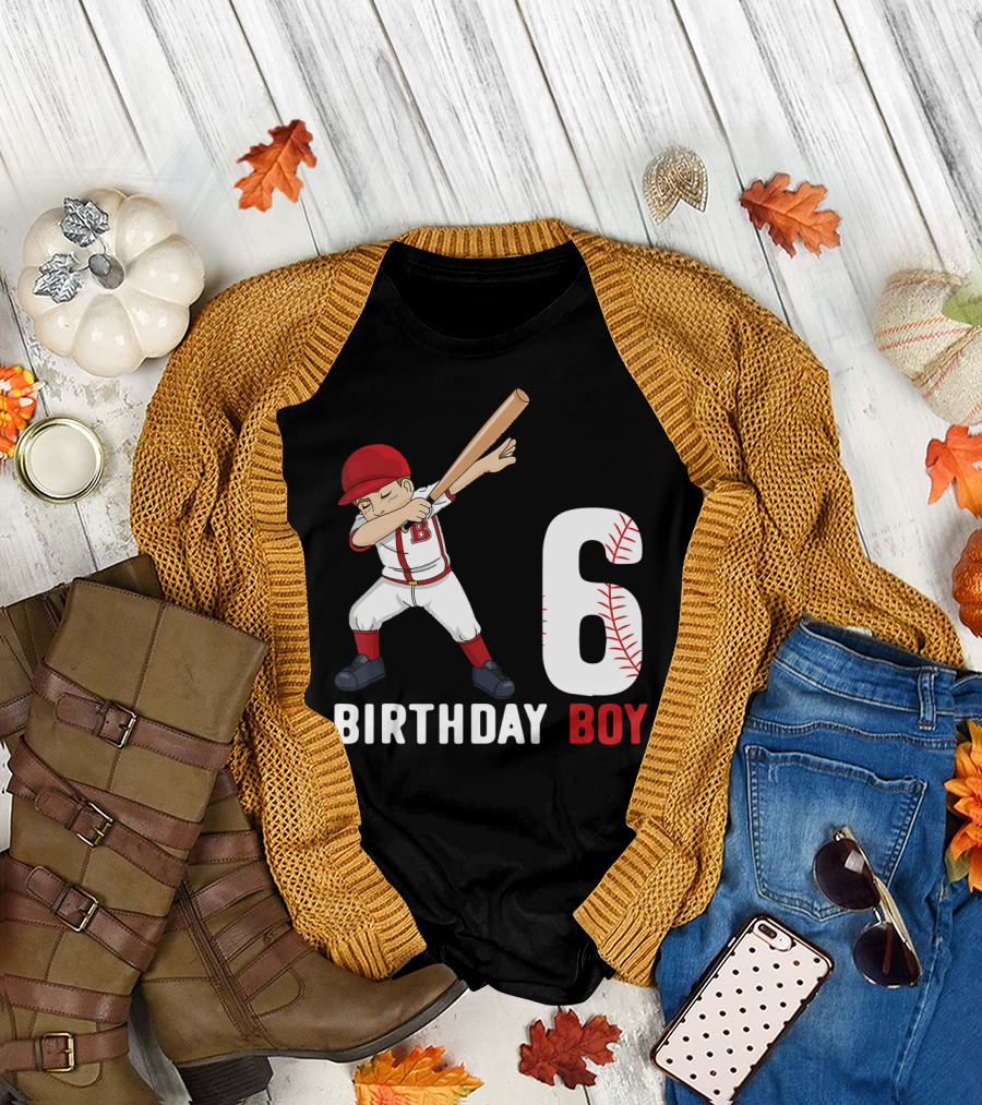 6 Birthday Boy Dabbing Baseball Player T-Shirt
