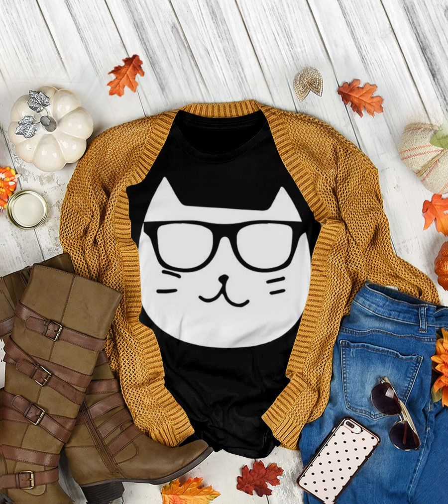 Glasses Meme Funny Cat Hipster T-Shirt